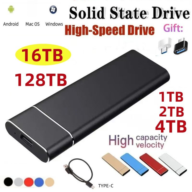 ฮาร์ดไดรฟ์มือถือสไตล์ร้อนข้ามพรมแดน SSD 16T8TB4TB2TB 1TB ไดรฟ์ Solid State แบบพกพาภายนอกขนาดเล็ก
