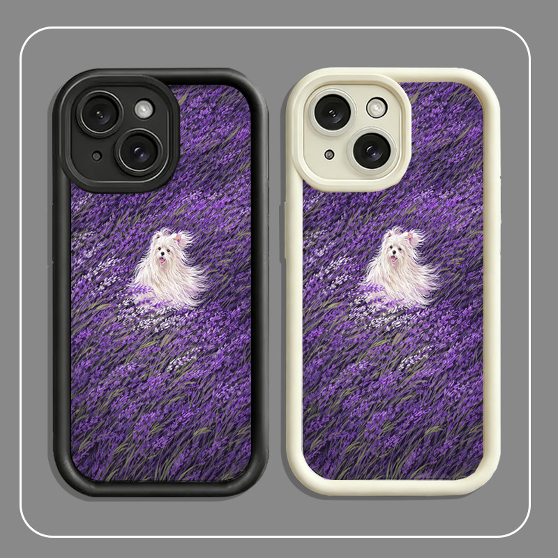 เคสไอโฟน White Dog Lavender Field ป้องกันกล้อง iP 11/12/13/14/15/16/17/Plus/Air/Pro/Max