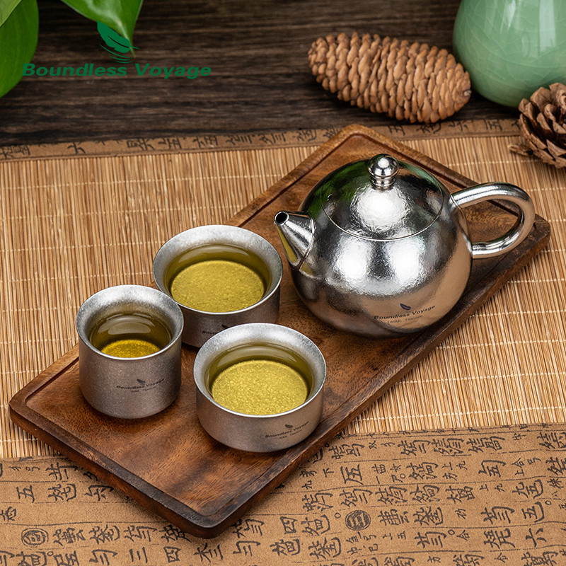 Boundless Voyage Titanium Teapot 180ml,น้ําหนักเบาหลวมชาหม้อชาสําหรับHome Office Camping Travel Ti31