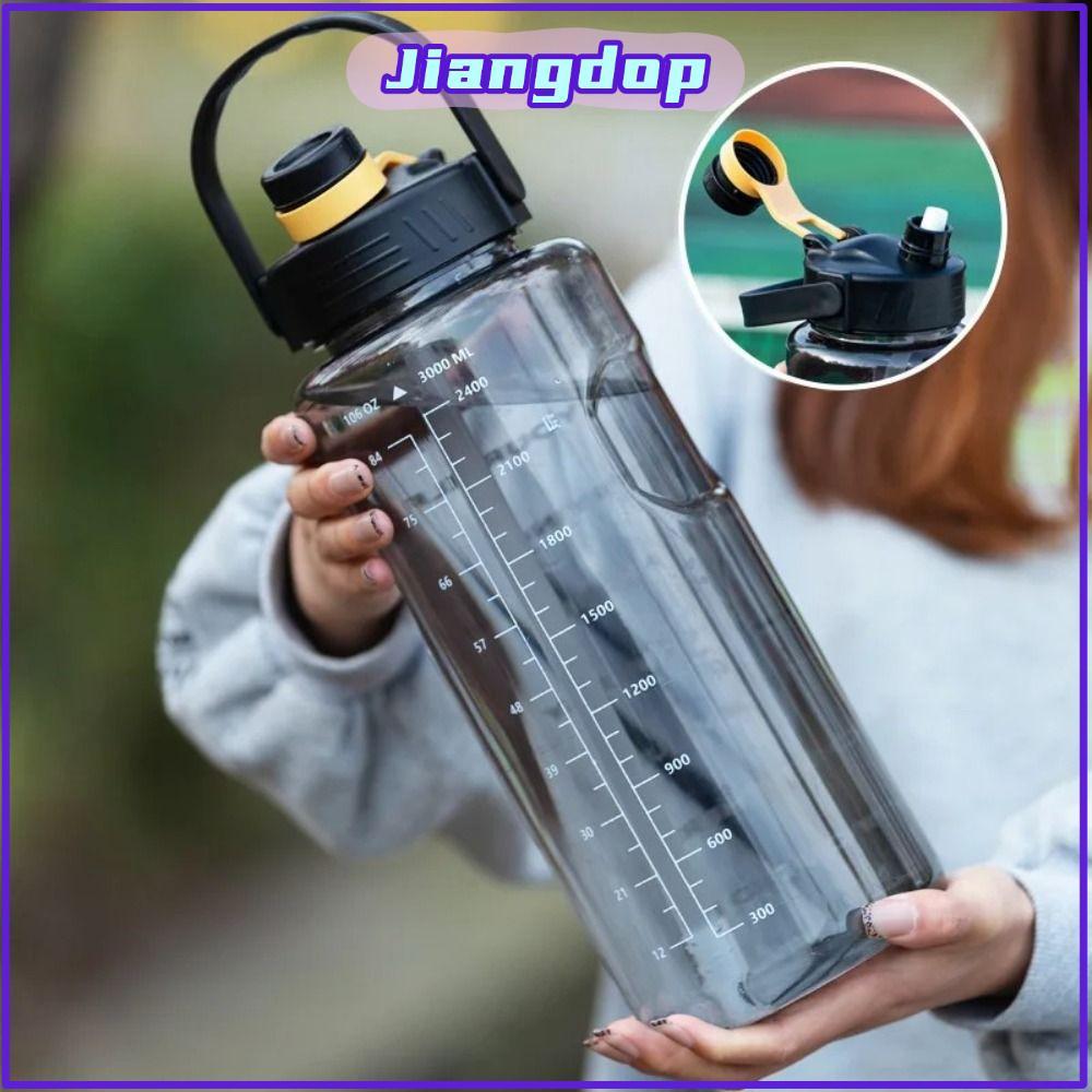 JIANG ขวดเครื่องดื่ม, ขวดน้ํากีฬารั่วซึมความจุขนาดใหญ่, 1.5L/2L/3L พร้อมเครื่องหมายเวลาเหยือกน้ําน้ําหนักเบา