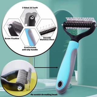 หวีกรูมมิ่งสัตว์เลี้ยงสองด้าน Undercoat Rake Deshedding Dematting แปรงสําหรับสุนัขแมวขนร่วงกําจัดขน