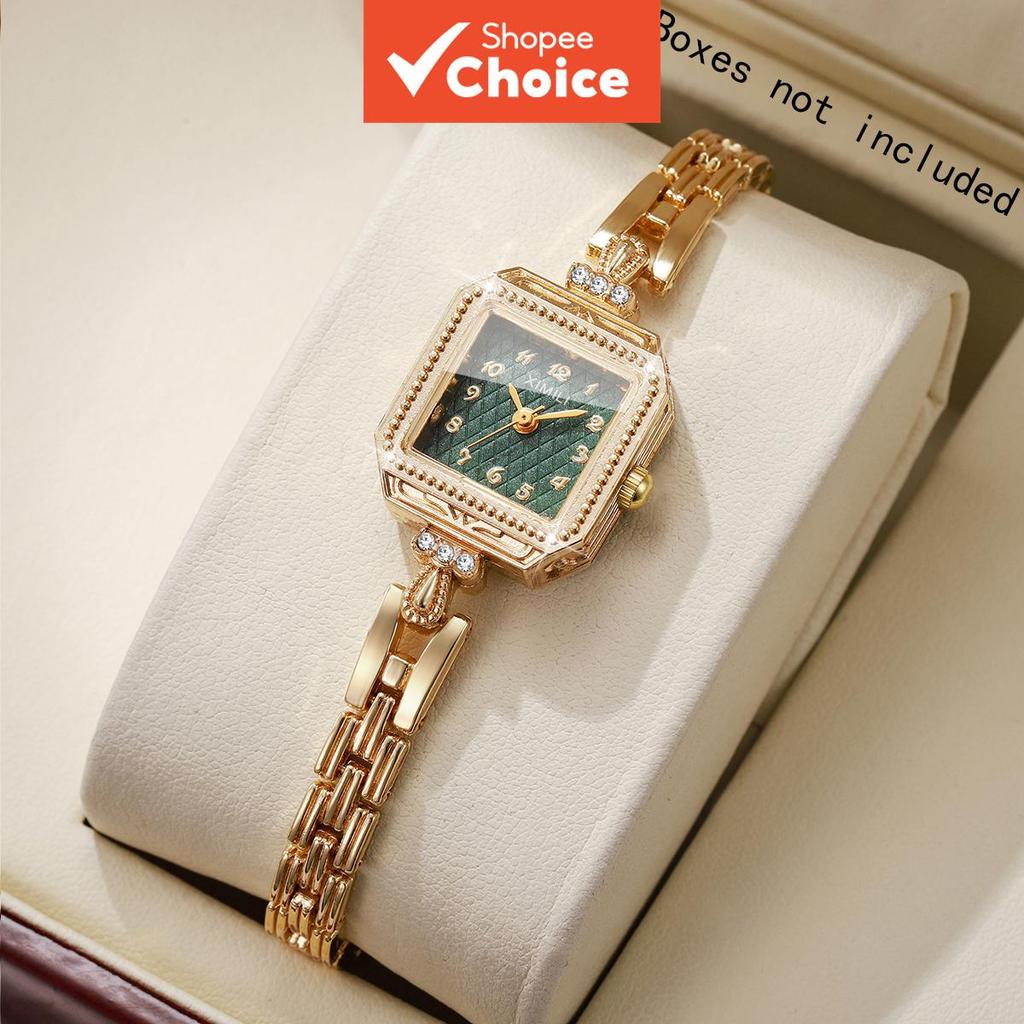 Elegant Square ผู้หญิงควอตซ์นาฬิกาแฟชั่น Rhinestone สร้อยข้อมือนาฬิกาข้อมือสําหรับสาวนาฬิกา (ไม่มีกล่อง)