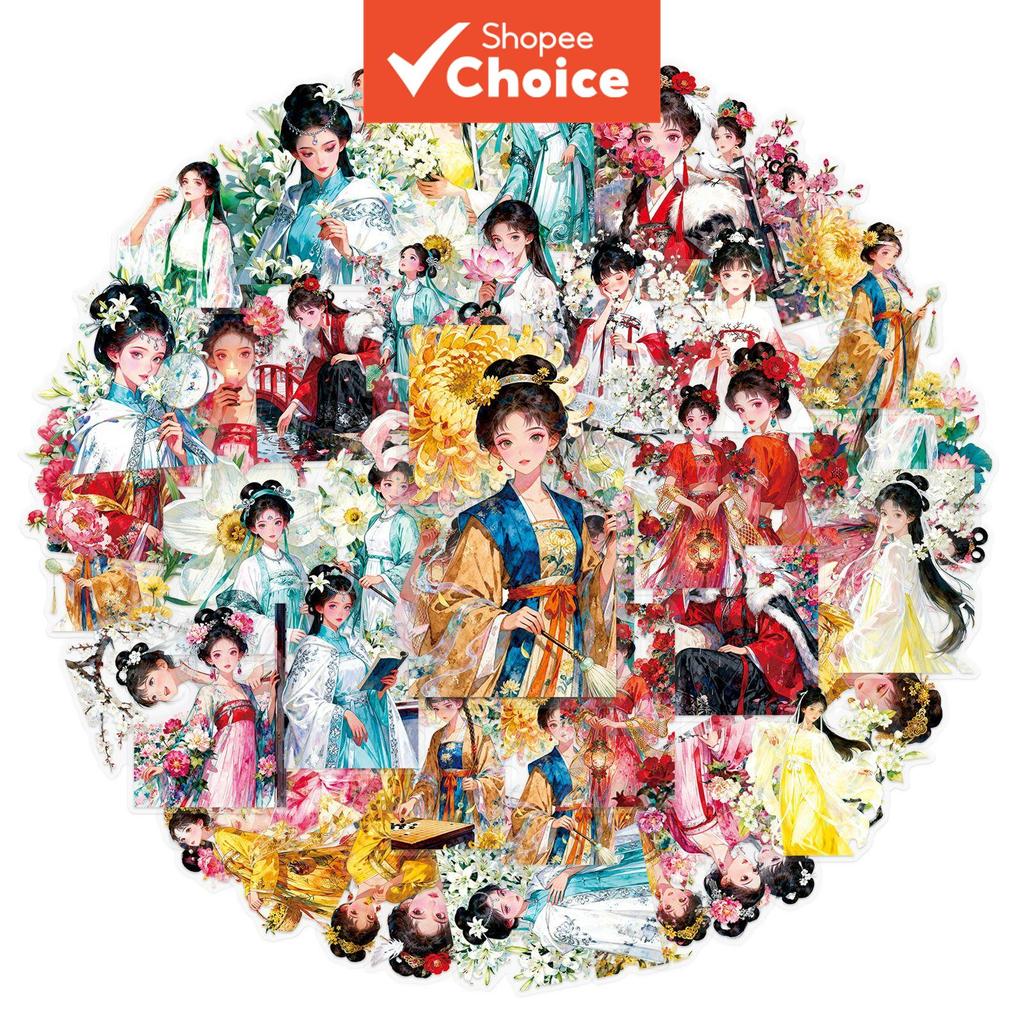การ์ตูน 250 ชิ้นสาว Hanfu สติกเกอร์โปร่งใสแล็ปท็อปโทรศัพท์สเก็ตบอร์ดกระเป๋าเดินทางสมุดภาพ