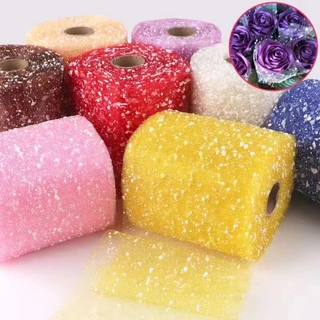 ผ้าห่อช่อดอกไม้ สีพาสเทล สไตล์เกาหลี ผ้าตาข่าย ลายจุดหิมะ แบบม้วน นุ่มฟู จัดช่อสวย