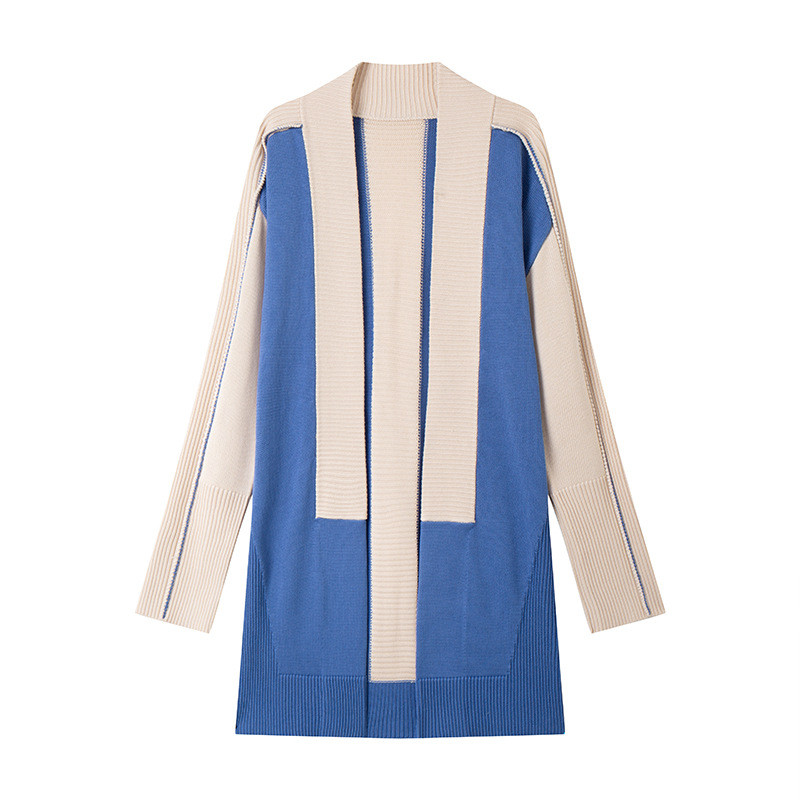 9E8M sandro Elegant and ladylike autumn and winter color-blocking long-sleeve knitted cardigan coat 