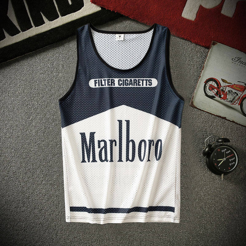Marlboro Mesh Basketball Sports เสื้อกั๊กลําลองทรงหลวม