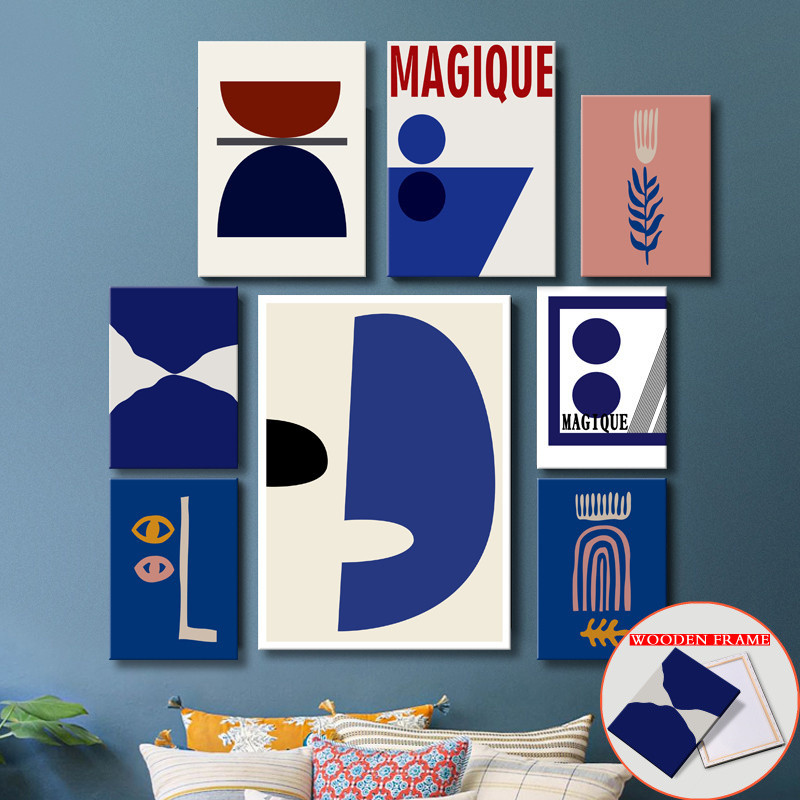 ด้วยกรอบMatisse สไตล์ Klein สีฟ้าบทคัดย่อเรขาคณิต Wall Art ภาพวาดผ้าใบ, Nordic Minimalist พิมพ์สําหรับห้องนั่งเล่นห้องนอนตกแต่งบ้าน