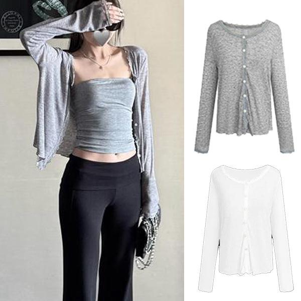 [สินค้าพร้อมส่ง]เสื้อคลุมกันแดดเนื้อบางสำหรับผู้หญิง เสื้อคลุมกันหนาวสำหรับฤดูร้อน เสื้อแจ็คเก็ตสั้นแต่งลูกไม้#99391