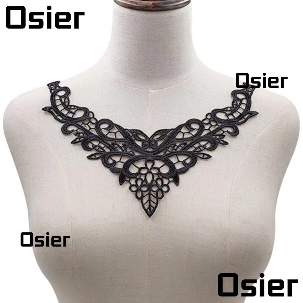 OSIER V คอ, Hollow สีดําลูกไม้เย็บปักถักร้อย,แฟชั่นลูกไม้ Neckline สําหรับชุดเครื่องแต่งกาย DIY เย็บคอ