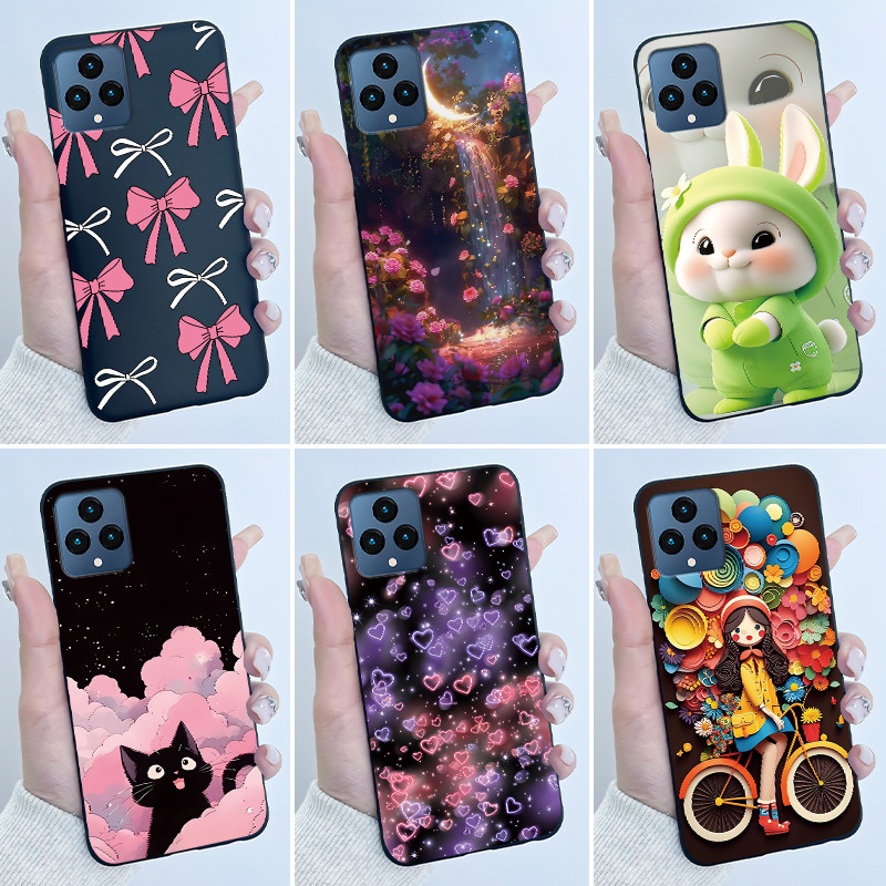 TCL สีดํานุ่มTPUเคสโทรศัพท์สําหรับTCL T-Mobile Revvl 6 Tโทรศัพท์ 5Gปลอกหรูหราน่ารักรักกระต่ายรูปแบบต