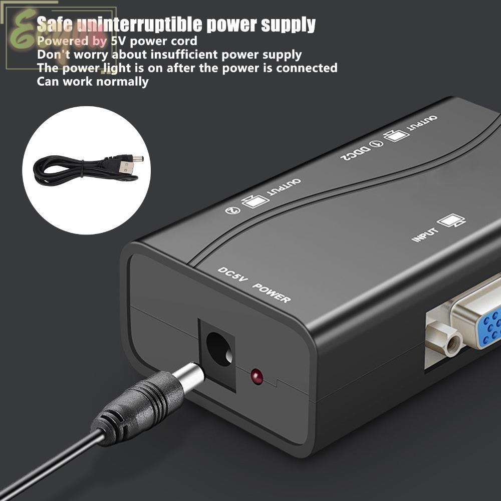 ECYOU Video Splitter, 1 in 2 Out USB Powered VGA Splitter, HD Video Splitter 1920x1440 1080P 250MHz 