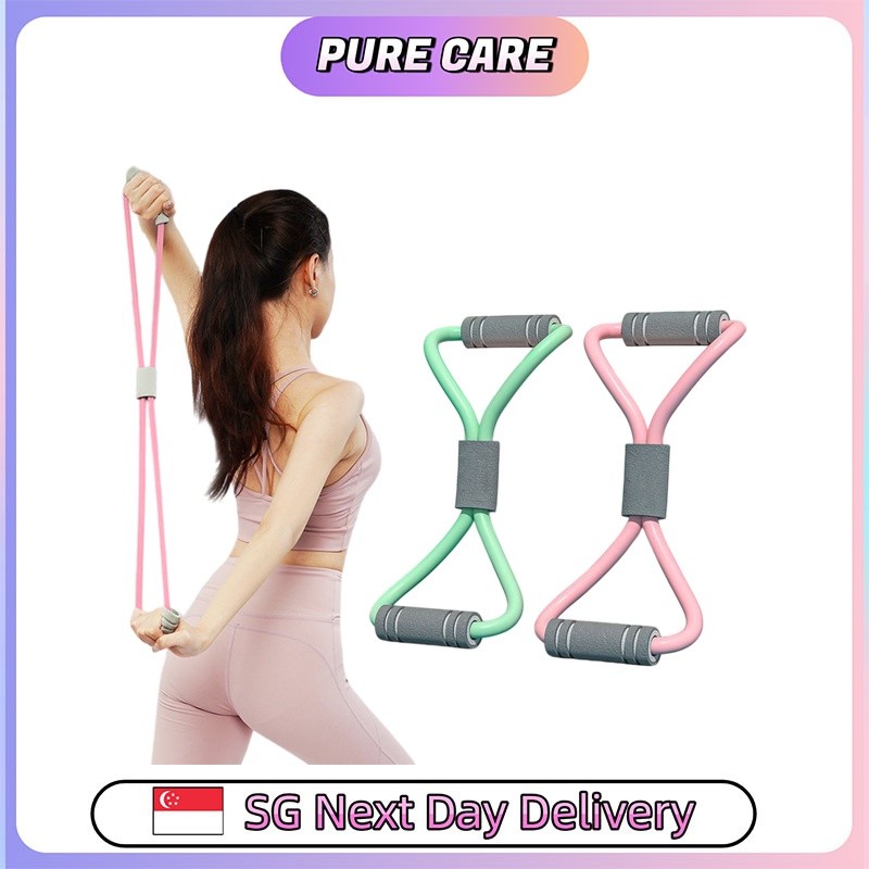 Pure Care Figure 8 Resistance Band / 35lb Tube Resistance / Foam Grip Handles / Home Stretching and 