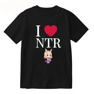เสื้อยืดผ้าฝ้าย 100% สไตล์คาซูล เพศกลาง มีลายพิมพ์ I LOVE NTR และธีมอนิเมะสำหรับฤดูร้อน