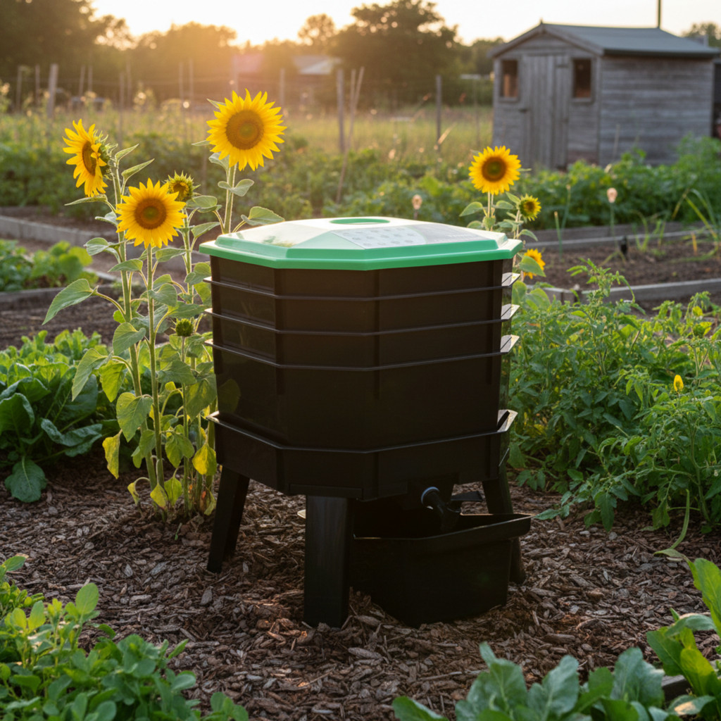 LOVIVER มูลไส้เดือนความจุขนาดใหญ่ประกอบง่าย4ถาดหนอนหมักถังรีไซเคิลเศษอาหารสําหรับสวนผลไม้ในร่มบ้านฟาร์ม