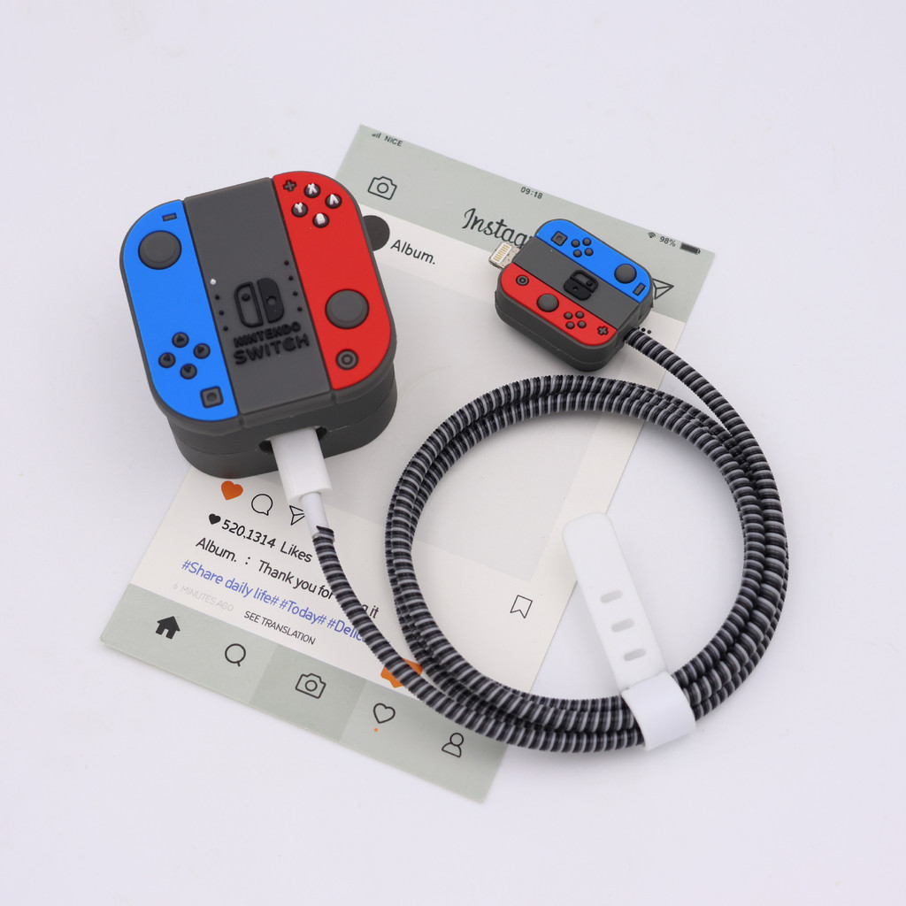 Game Consle Pattern 5 in1 Charger Protector Cover Cable Protective Sleeve for IP Fast Charging Adapt