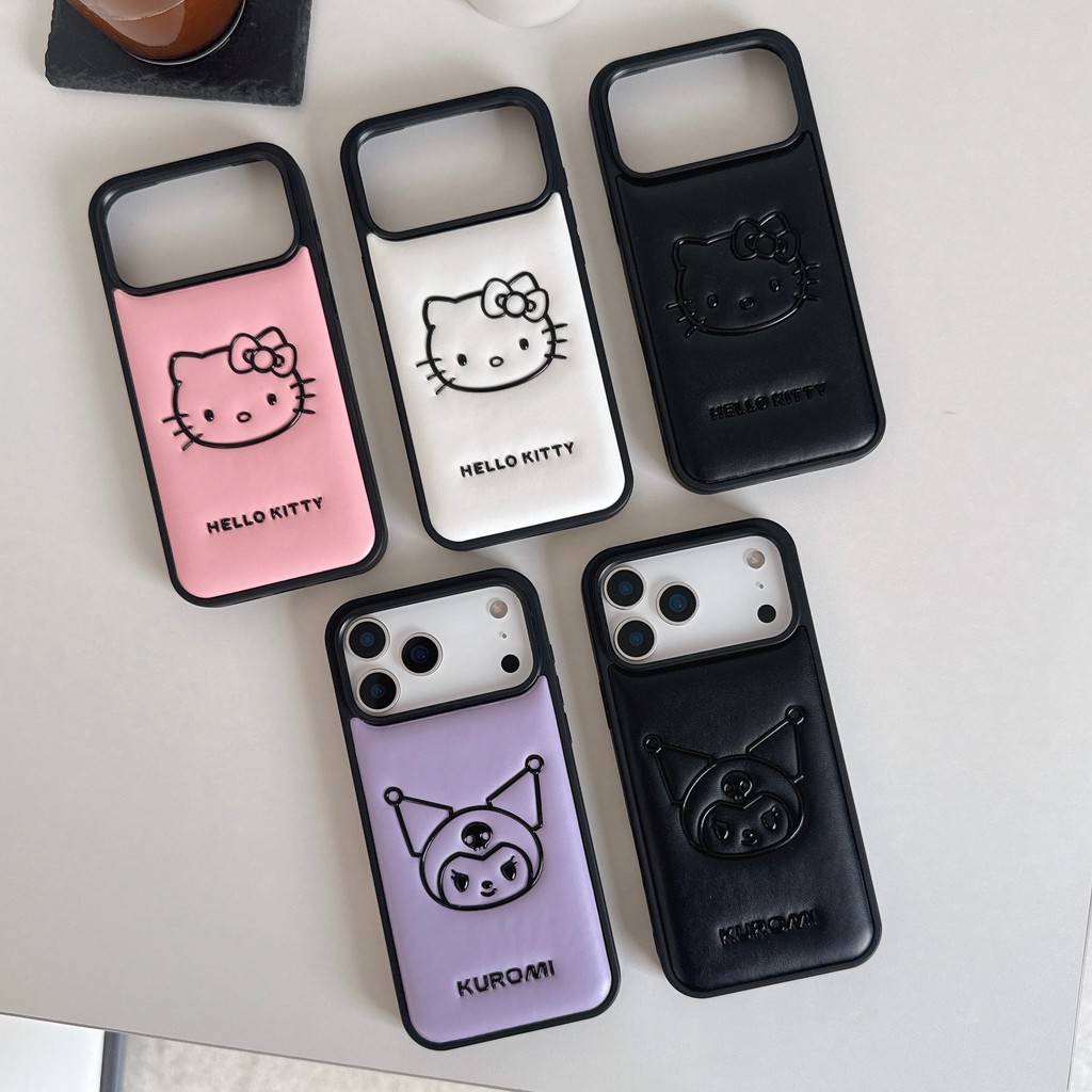 การ์ตูน KT Cat และ Kuromi หนังเหมาะสําหรับ Apple 17Promax เคสโทรศัพท์ iPhone 16/15/14 หนัง Anti Drop ฝาครอบป้องกัน