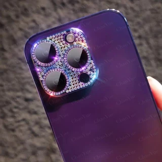 หรูหราเพชรกล้องเลนส์ป้องกันฟิล์มสําหรับIPhone 16 11 15 14 Pro Max 13 Pro Plus Glitterเลนส์โลหะป้องกันหน้าจอสําหรับIphone 12 Promax