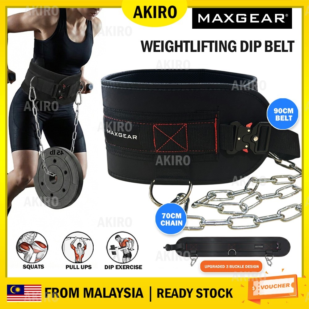 AKIRO MAXGEAR Heavy Duty Dip Belt Chain Weighted Pull Up Belt Gym Belt เอวสนับสนุน Tali Pinggang Ang