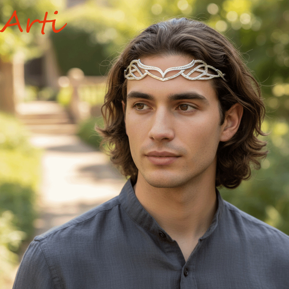 ARTI ที่คาดผม Hobbit Elrond จากโลหะผสม, อุปกรณ์แต่งกายสำหรับแฟนภาพยนตร์ Hobbit