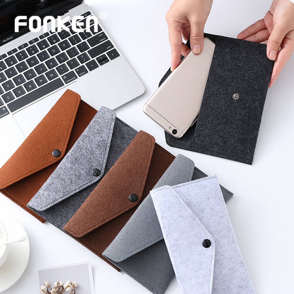 Fonken Felt Envelope Mobile Phone Bag Storage Pouch Wallet Credit Card Holder Business Change Purse 