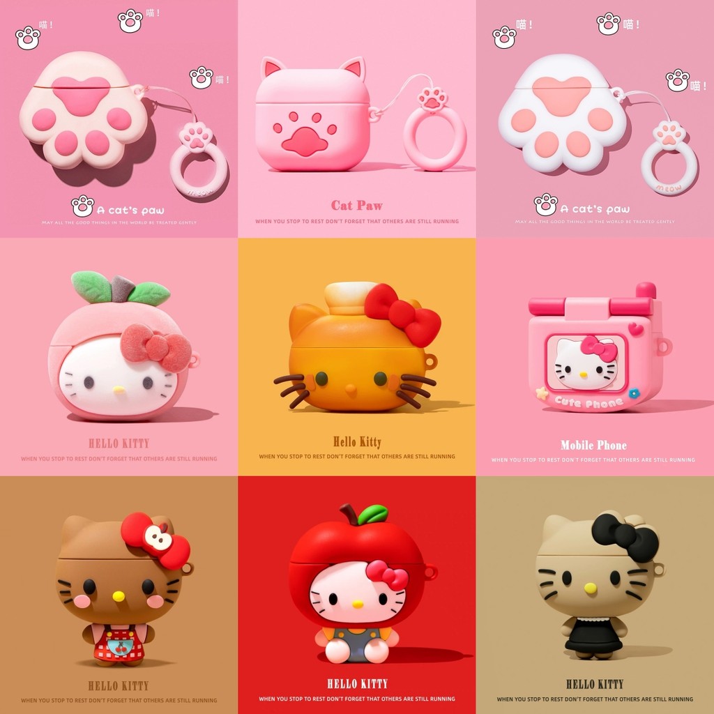 Hello Kitty Mirror Cat Paw เคสซิลิโคนสีชมพู Airpods 3/4/Pro 2 Gen3 พร้อมฝาครอบ