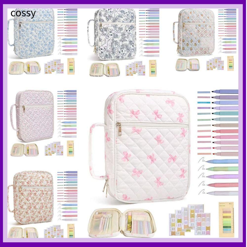 COSSY Bible Cover Bag, Zipper Pocket Floral Design Bible Cover , Handle Bible Journaling Kit Church