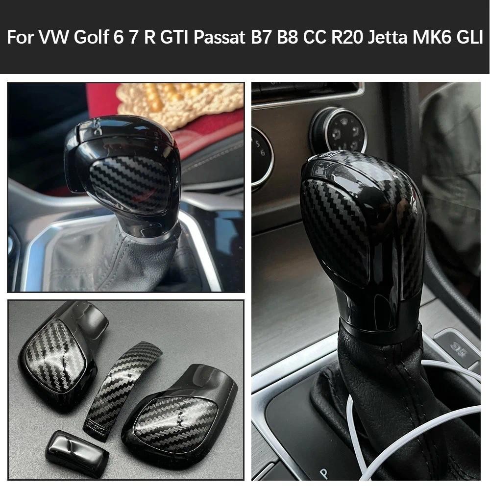 ทาสีคาร์บอนไฟเบอร์สีดําหัวเกียร์ฝาครอบด้านข้าง VW Golf 6 7 R GTI Passat B7 b8 CC R20 Jetta MK6 GLI
