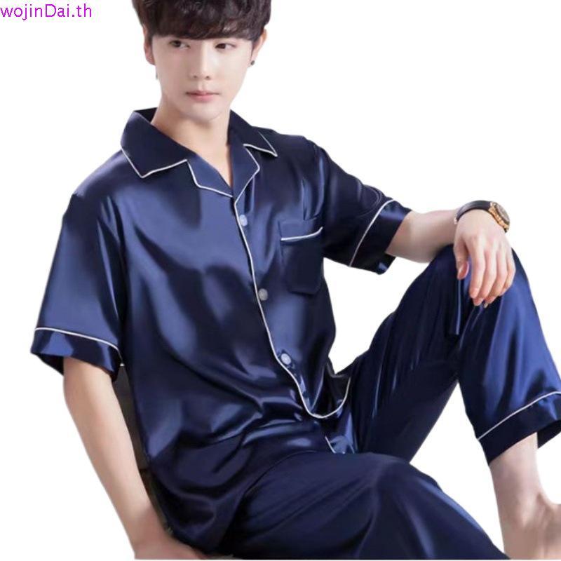 ชุดนอนผู้ชาย ชุดนอนชาย กางเกงนอนผู้ชาย Animal Pattern Silk Long Sleeve Pajama Terno Men Cardigan Sat
