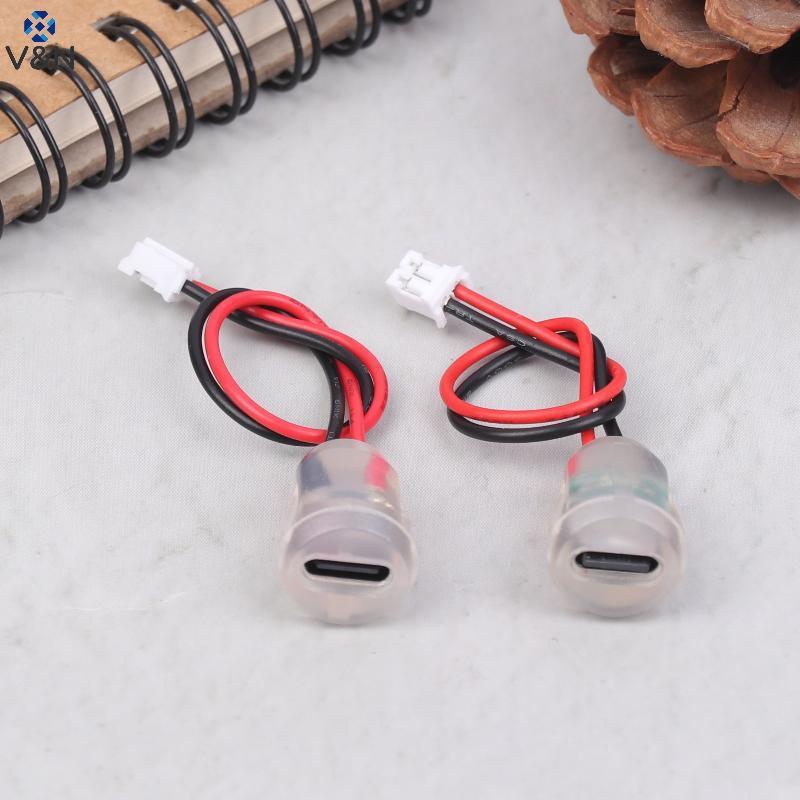 V&N 1/3/5 ชิ้น Type C ซ็อกเก็ตหญิงแจ็คตัวเชื่อมต่อกันน้ํา 2 สายผมเปียพร้อมไฟ LED 3A 5V Fast Charger 