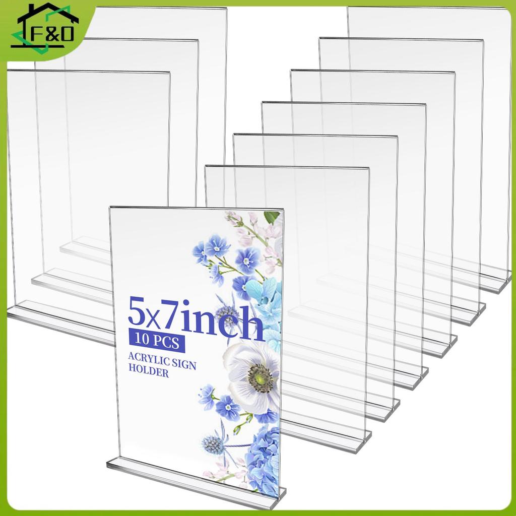 F&O GANGBARU 10 Pack 5 X 7 นิ้วผู้ถือป้ายอะคริลิคใสสองด้านแนวตั้งขาตั้งจอแสดงผล T รูปร่าง Flyer เมนู