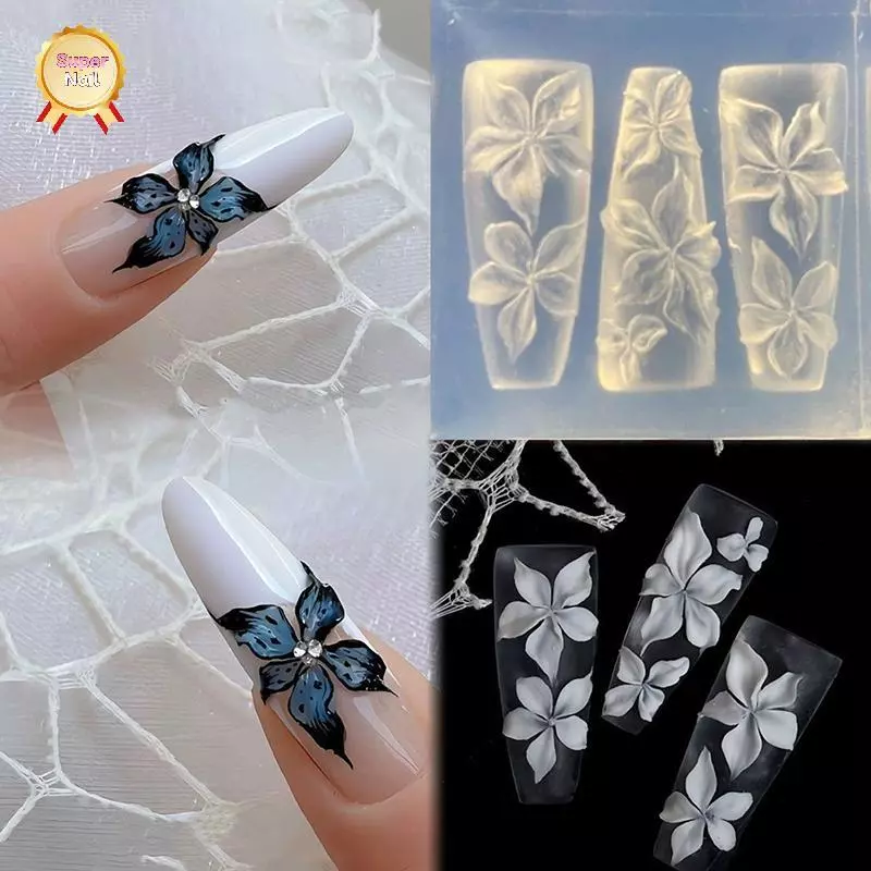 SuperNail แม่พิมพ์เล็บ 3D แกะสลักโค้ง Lily ดอกไม้โปร่งใสตกแต่งเล็บ DIY ซิลิโคนแม่แบบ Vary