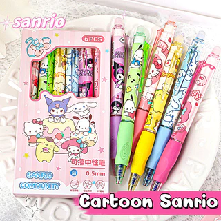 ปากกาลบได้ ลายคริสต์มาส แพ็ค6🔥 ปากกาเจลสีน้ำเงินพร้อมยางลบ Sanrio Crayon Shin-chan Kuromi Melody คลิกปากกา เครื่องเขียน