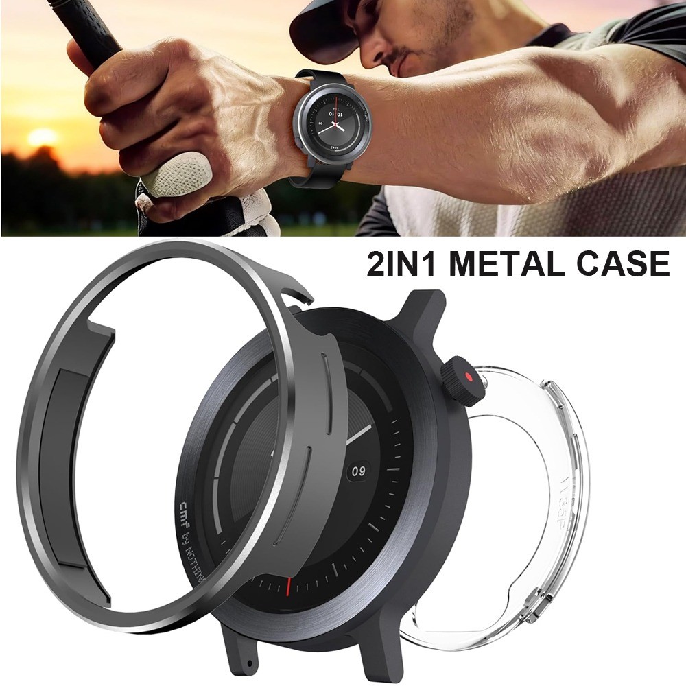 2in1 เคสโลหะสําหรับนาฬิกา CMF 3 Pro สมาร์ทวอทช์, เคสโลหะและการออกแบบตัวป้องกันฝาหลังพีซีแบบแข็ง