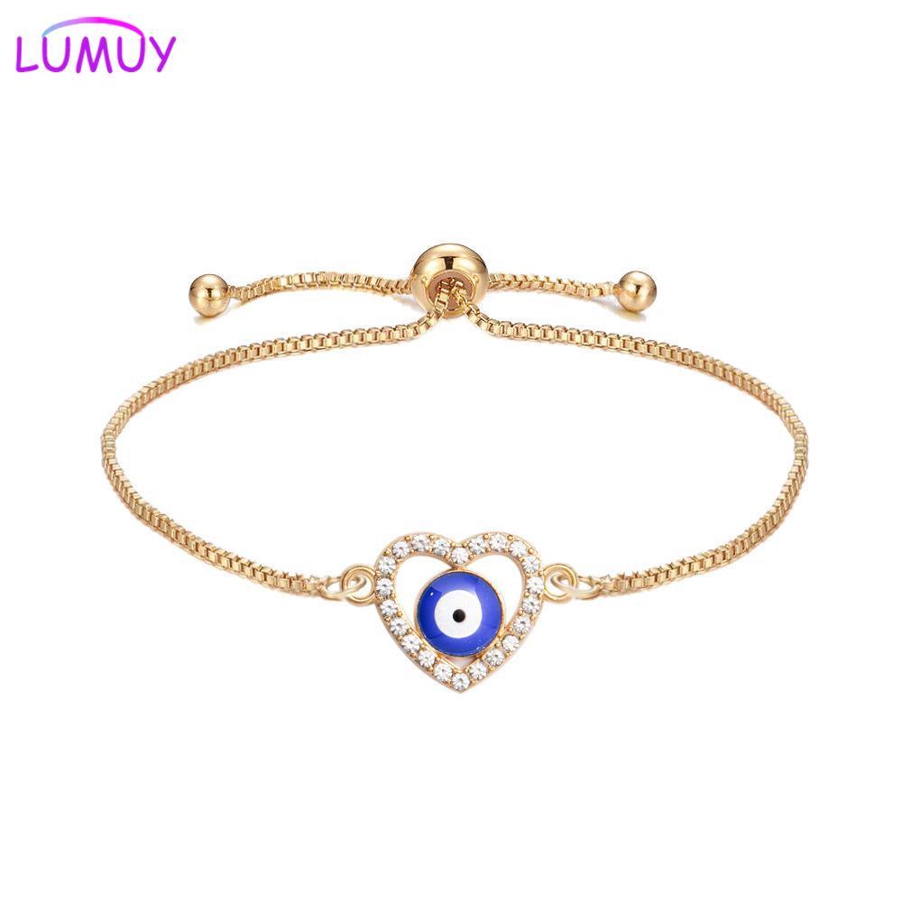 Lumuy Creative Evil Eye Love Heart Blue Eye สร้อยข้อมือปรับดึงออก Devil Eye สร้อยข้อมือกําไลข้อมือ