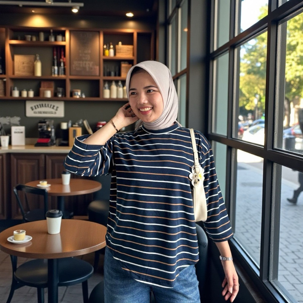 Tq88indonesia เสื้อผ้าลําลองผู้หญิงล่าสุดลาย Motif / CARISSA STRIPE TOP Baban Babytery / ชุดลําลองผู