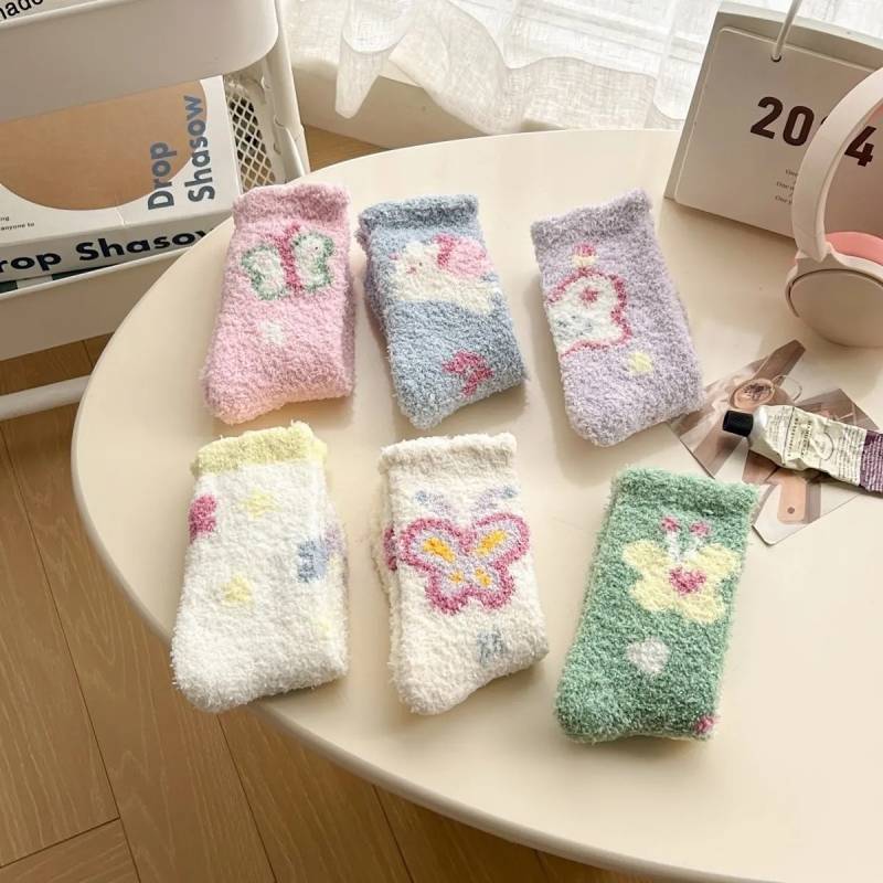Coral Fleece Socks Women's Socks Tube Socks Thickened Fleece-Lined Warm Japanese Cute Star Home Slee