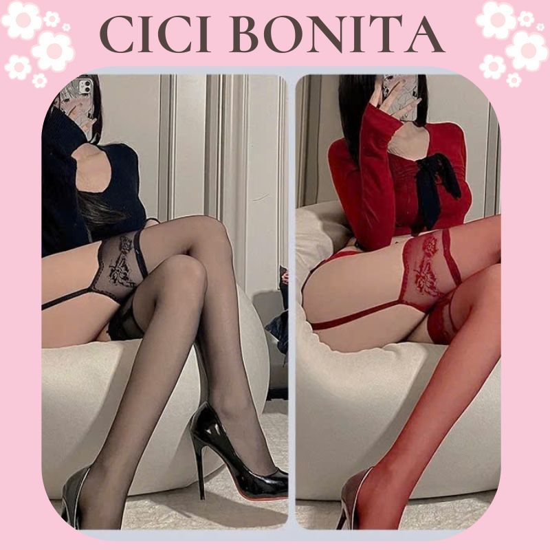 [CI BONITA-CPK104] ถุงเท้าต้นขา, ถุงน่องลูกไม้ลายดอกไม้เซ็กซี่, ถุงน่องผู้หญิงบาง, ชุดคอสเพลย์สวยมาก