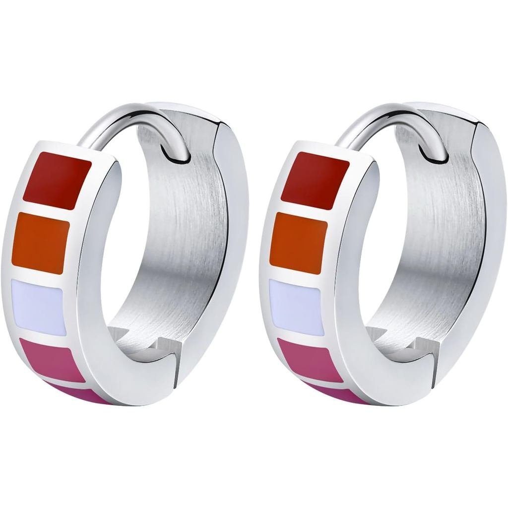Nanafast Stainless Steel Rainbow Small Huggie Hoop Earrings LGBT Pride Earrings for Women Men Lesbia