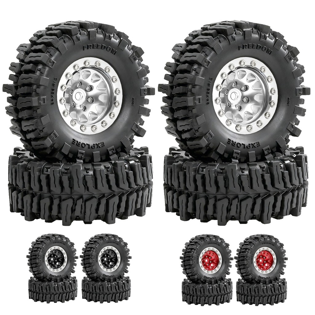 4pcs 64 มม.1.3 นิ้วโลหะ Beadlock ล้อและยางสําหรับ 1/18 1/24 RC Crawler รถ FCX24 FCX24M TRX4M SCX24 A