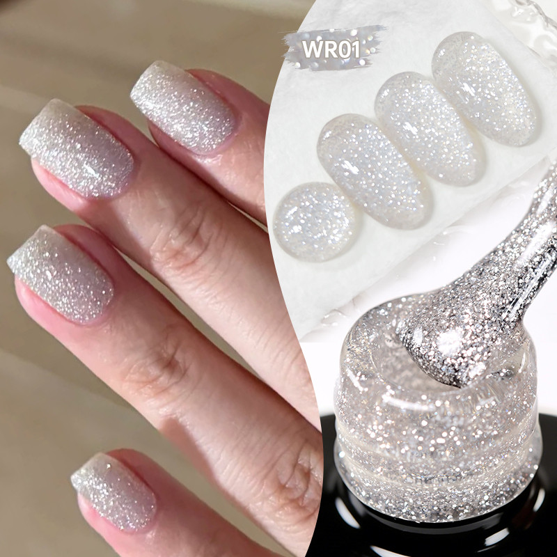 LILYCUTE สีขาวสะท้อนแสง Glitter เล็บเจล Bright Sparkling Water Light สีกึ่งถาวร Soak Off เล็บ UV เคลือบเงาเล็บอุปกรณ์
