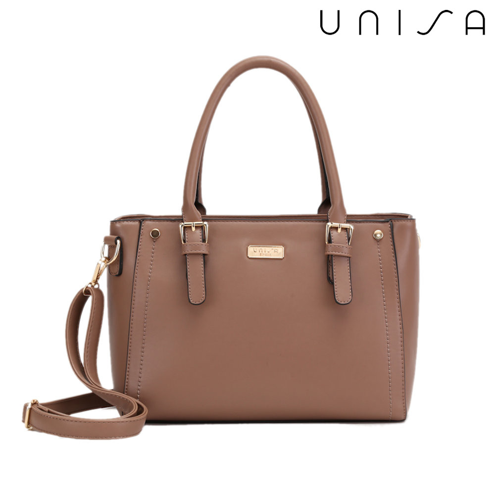 MC3 UNISA Faux Leather Convertible Top Handle Bag (สีดํา/กากี/มารูน/Taupe)