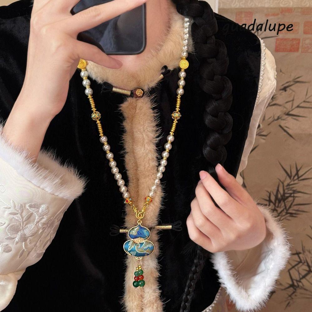GUADALUPE1 Song Brocade Gourd สร้อยคอ,หรูหราลูกปัดสไตล์สร้อยคอ,พู่แบบดั้งเดิมสไตล์ใหม่สไตล์ชาติพันธุ