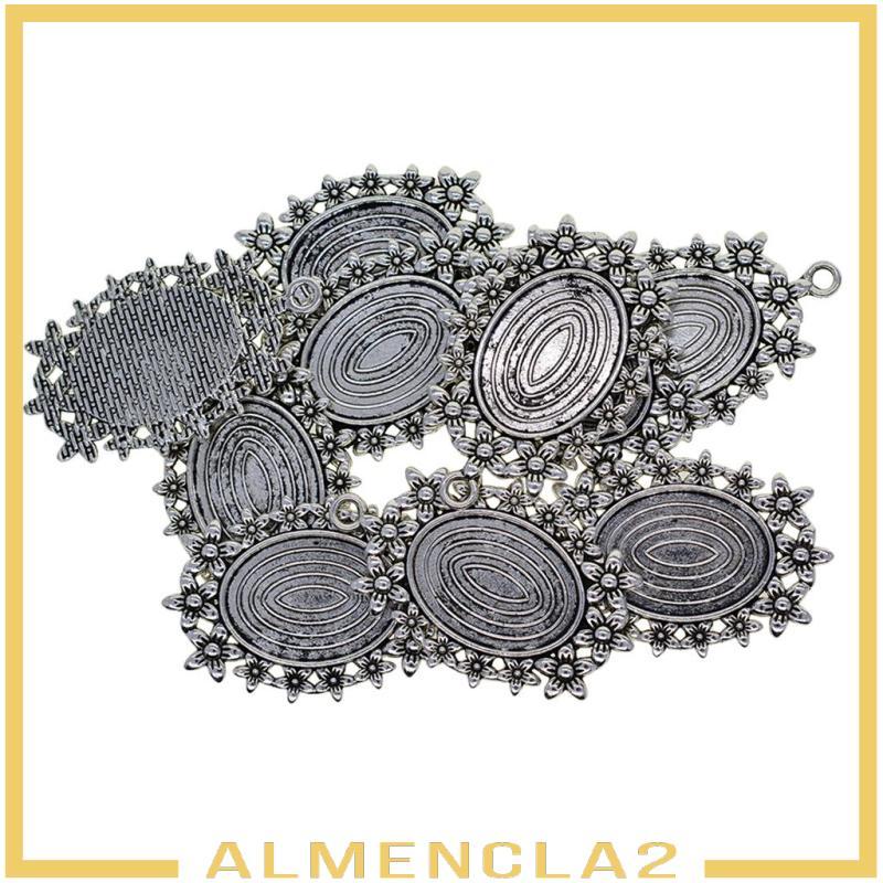[Almencla2] 10 ชิ้นเงินเปล่า Bezel ถาดฐานสําหรับ Cameo Cabochon สร้อยคอจี้