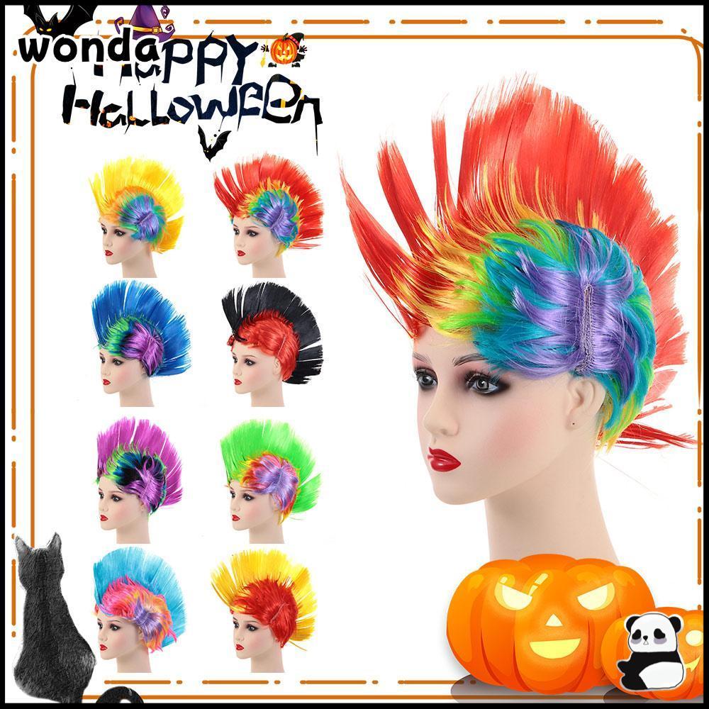 Wonda วิกผม แต่งตัวปาร์ตี้ ผมฟู สีรุ้ง สีแดง และสีเหลือง ฮาโลวีน