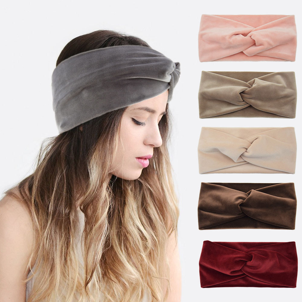 Warmer Ear Turban Headwrap อุปกรณ์เสริมผมสั้นกํามะหยี่ Cross Hairband Plush แถบคาดศีรษะกว้างสีทึบนุ่มวงยืดหยุ่น Pure Handmade กีฬาโยคะ Headpiece ง่าย