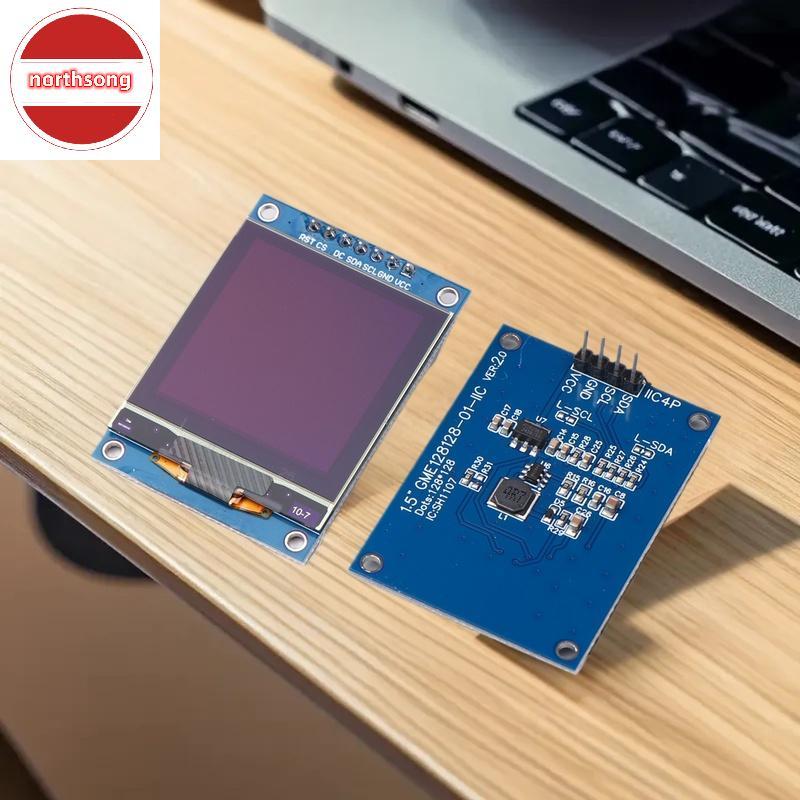 NOR 1.5 นิ้ว 1.5 "128x128 จอแสดงผล OLED โมดูล 4PIN 7PIN SH1107 Driver IIC 4 Pins สีขาวสําหรับ Raspbe