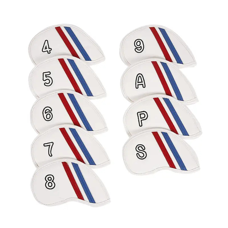 9 ชิ้น Golf Iron Head Covers หนัง PU 4,5,6,7,8,9,A,P,S Golf Club Covers