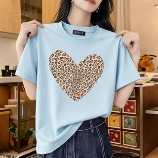 T42.SHOP🌸เสื้อแฟชั่น เสื้อยืด oversize ผ้าฝ้าย100% ลาย "Leopard love" แนวสตรีท ไม่ต้องรีดผ้า สวมใส่สบาย ผ้านิ่ม