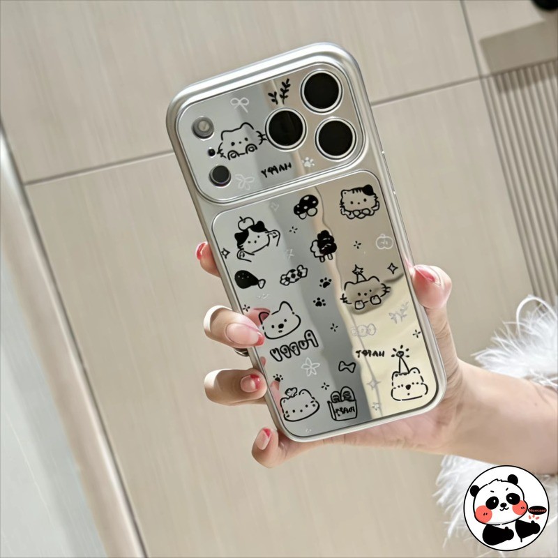 SAMSUNG กระจกเงินลูกสุนัขเคสโทรศัพท์สําหรับSamsung Galaxy A56 A55 A54 A53 A52 A52S A36 A35 A34 A33 A32 A17 A16 A15 M15 F15 5G 4Gหรูหราน่ารักInsสไตล์แมวปลอกนุ่ม