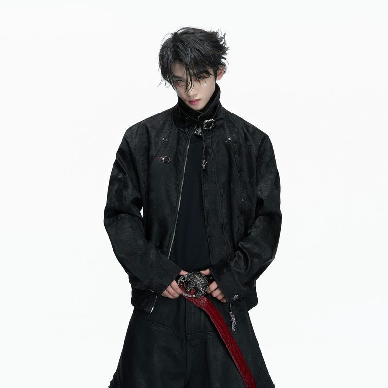 TIANLESIWEI Python เสื้อแจ็คเก็ตหนังซิปออกแบบ Distressed Retro Youth Coat